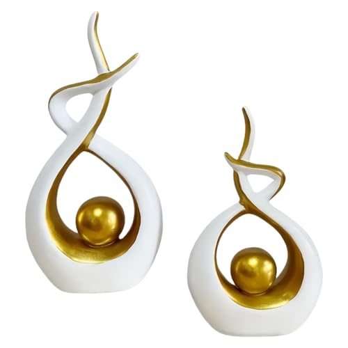 Fenteer 2X Abstract Art Statue Decorative Shelf Decorations Ornament Modern Home Decor Accents for TV Cabinet Office Mantelpiece Gift, Gold