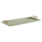 Kate and Laurel Halsey Rectangle Decorative Narrow Tray with Gold Metal Handles; 24 x 10; Green and Gold; Modern Glam Slim Serving Tray with Handles for Living Room Decor