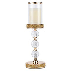 Hurricane Glass Candle Holders, Gold Pillar Candle Holders for Pillar Candle, Magnetic Glass Cover, Crystal Candlesticks Holder for Dining Coffee Table, Wedding,Events,Parties, Home Decor - size: 3 crystal balls