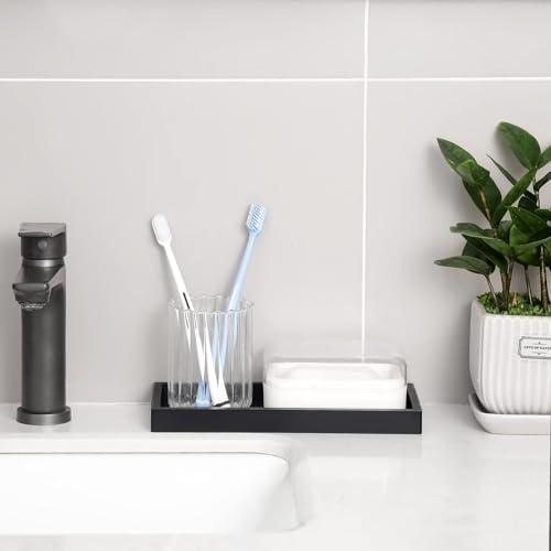 Silicone Bathroom Vanity Tray Rectangle Soap and Sponge Holder Kitchen Sink Organizer for Scrubber, Lotion Bottles, Perfume, Jewelry, Candle, Key Trinket Ring, 2 Pack, Black - color: Black, size: 2-Pack (7.9" x 4.0")