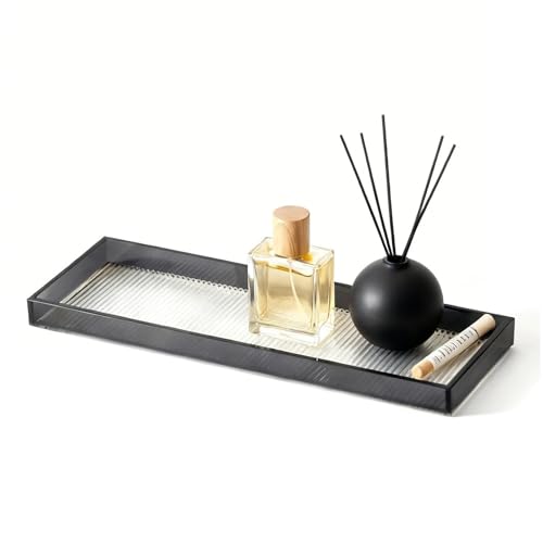 13.4"x4.3"Black Bathroom Trays for Counter,Long Narrow Tray countertop,Small Acrylic Trays for Vanity Makeup Storage,Coffee Table Organizer,Kitchen Tray,Decorative Perfume Tray for Dresser - size: 13.4" x 4.3" x 1"