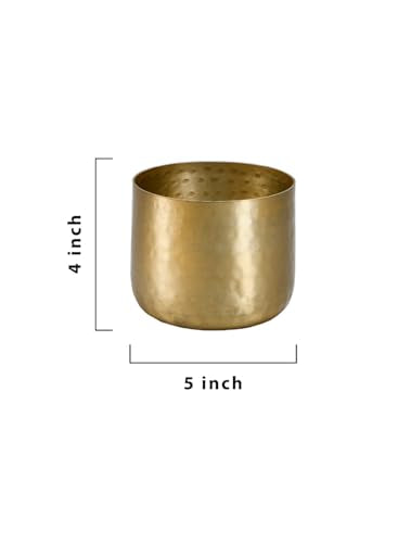 Serene Spaces Living Antique Brass Look Gold Hammered Pots, Indoor Planter, Decorative Accent for Potted Plants, Gold Flower Vase for Wedding or Event Centerpiece, Extra Small, 5" Diameter & 4" Tall - size: Extra Small, Pack of 1