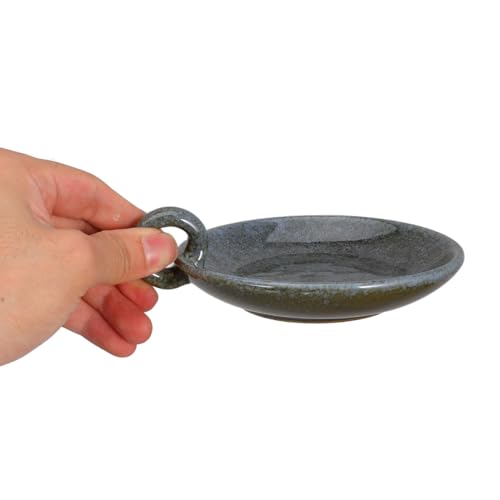 Veemoon Vintage Ceramic Candle Holder Pottery Pillar Candle Tray with Handle Small Aromatherapy Dish Meditation Candlestick Plate Bohemian Table Bowl for Home Spa and Dining Table Centerpiece Decor