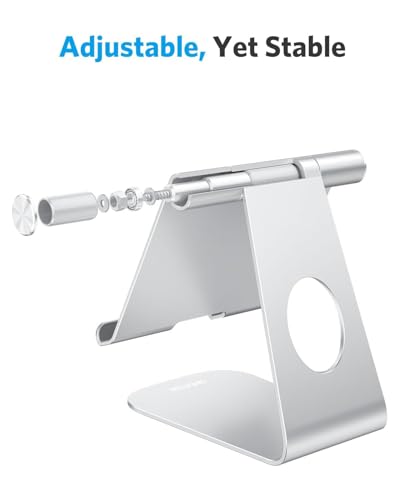 OMOTON Tablet Stand Holder Adjustable, T1 Desktop Aluminum Tablet Dock Cradle Compatible with iPad Air/Mini, iPad 10.2/9.7, iPad Pro 11/12.9/13, Samsung Tab and More Up to 13 inch, Silver - color: Silver
