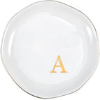 ProCase Ceramic Jewelry Tray, Initial Ring Dish Trinket Plate Engagement Gift, Small Personalized Monogram Ring Bowl for Wedding, White Decorative Jewelry Holder for Women Vanity -Letter A - style: A
