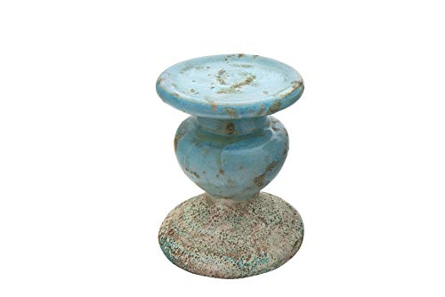 Creative Co-Op Small Distressed Blue Terracotta Pillar Candle Holder - color: Blue, size: 4.5" W x 5.25" H