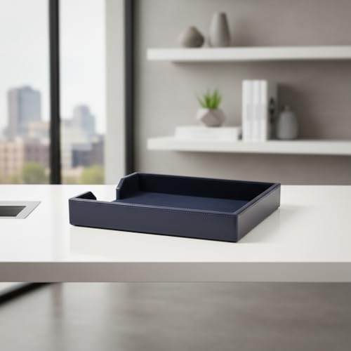Dacasso Navy Blue Bonded Leather Luxury Letter Tray Holder & Paper Organizer for Desk - Executive Desk Decor & Office Organization Essential - color: Navy Blue, size: 13.5" x 10.5" x 2"