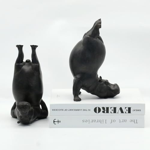 Lukitas Upside Down Hippo Decorative Bookends, Non-Slip Book Holders, Whimsical Animal Ornaments for Office Home Bookshelf Decor, Black, Resin 8.5'' - color: Hippo