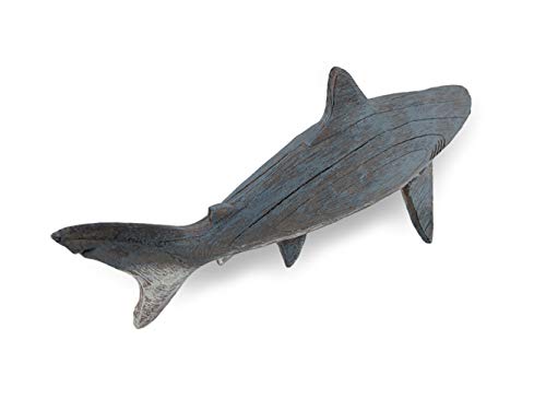 Things2Die4 Hand-Painted Weathered Grey Finish Wood-Like Shark Resin Tabletop Statue - Lifelike Nautical Decor for Homes, Offices, or Kids' Rooms - 14 Inches Long