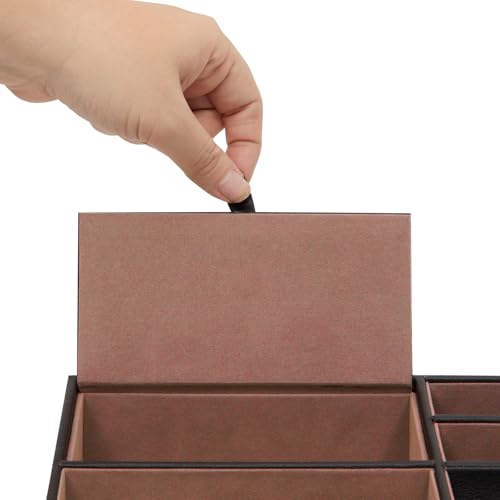 Juvale Mens Jewelry & Valet Tray Organizer - 10 x 7.3 x 2 in Black PU Leather - 5 Compartments Flip-Top Lid - Wallet, Key & Watch Organizer Tray - Catchall for Men