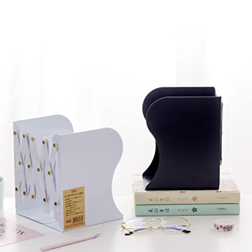 Adjustable Metal Bookends Heavy Duty for Shelves, 2 Dividers, Anti-Slip Design Expandable Book Ends for Desk, Office(Black, 19 inches Max) - color: Black