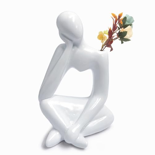 Abstract Sculpture Thinker Statue - Modern Aesthetic Home Decor for Living Room, Office Desk, Bookshelf Decor - Minimalist Art Figurine for Shelf Decorations - Gift Idea for Birthday (White Left) - color: White Left