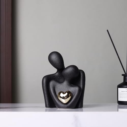 Mini Couple Statue - Ceramic Romantic Couple in Love Figurines for Decor Bedroom, TV Cabinet, Wedding Valentines Gift, Small Knick Knacks for Home Decor Shelve (4.72" Black) - color: 4.72" Black