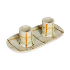 Creative Co-Op Checkered Charm Stoneware Taper Holders, Multicolor - style: Taper Holder