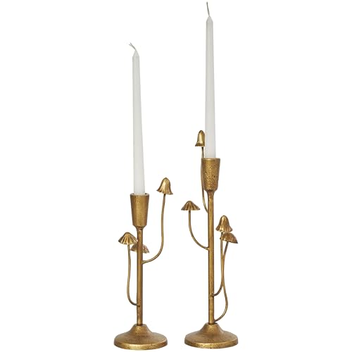 Deco 79 Metal Abstract Decorative Candle Holder Mushroom Inspired Candle Stand, Set of 2 Candlestick Holder 11", 14"H, Gold - color: Gold, size: 11", 14"H