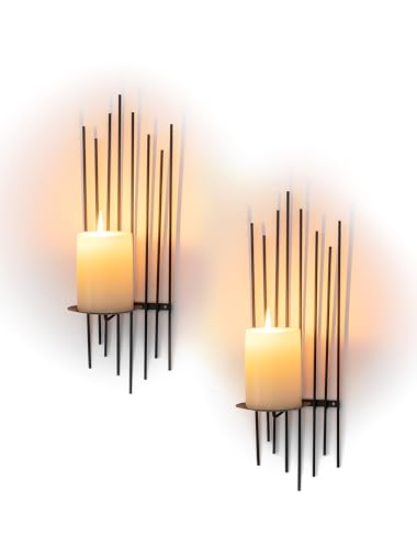 Sziqiqi Wall Candle Holder Black: Wall Candle Sconces Set of 2 for Pillar - Modern Sconces Decor for Living Room Bedroom Bathroom Fireplace Shelf