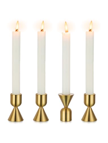 NUPTIO Candle Stick Candle Holder: Set of 4 Gold Aluminium Candlestick Holders - Brass Taper Candleholder for Fall Thanksgiving Christmas Table Fireplace Decoration - size: Style 1
