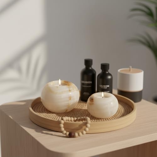 Radicaln Marble Tealight Candle Holder 4" Inch White Onyx Handmade Decorative Votive Candle Holder for Home Decor, Elegant Set of 3 Mini Candle Holders & Marble Taper Holder for Housewarming Gifts - color: White Onyx