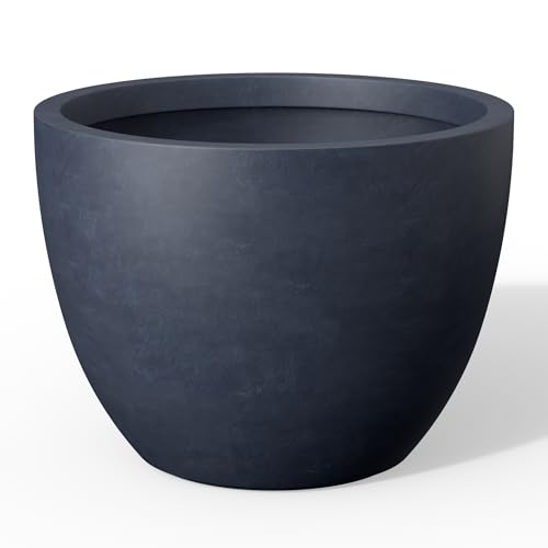 Kante 14.2 Inch Round Concrete Planter - Classic Large Indoor/Outdoor Plant Pot with Drainage Hole and Rubber Plug, Suitable for Gardens and Patios, Charcoal - color: Charcoal, size: 14.2"Dia x 10.6"H