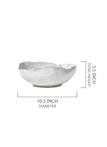 Serene Spaces Living Extra Large Free-Form Edge Glazed Ceramic Bowl - Fruit Basket, Dinnerware, Centerpiece for Weddings, Events, 10.5" Long, 8" Wide and 3.5" Tall, Pack of 8 - color: White, 10.5" Long, Set of 8