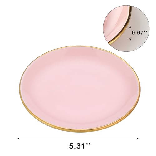 VanEnjoy 5.3 Inch Jewelry Dish Tray Small Jewelry Tray for Women Pink Ceramic Trinket Dish Catch All Tray for Ring Earring Necklace Bracelet Key - color: Pink