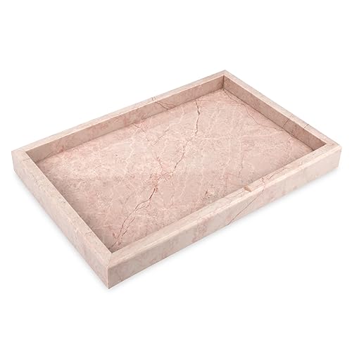 Marble Bathroom Vanity Tray, Natural Luxury Vanity Home Kitchen Bathroom Table Tray, Stone Decorative Countertop Dresser Trays for Key Coffee Perfume Jewelry Makeup (Pink/Cream Rose, 12"x 8" x1.2") - color: Pink/Cream Rose, size: 12" x 8" x 1.2"