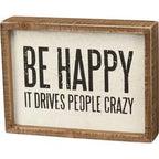 Primitives by Kathy Rustic Farmhouse Decor - Inspirational Wall Art, Wooden Table/Shelf Decor, Boho Kitchen Accessories 5”x7” - style: Be Happy
