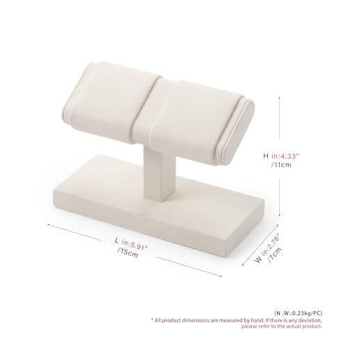 Microfiber Watch Display Stand T-bar For Men And Women, Jewelry Holder Organizer For Wristwatch/Bracelet/Storage Display Rack (White) - color: Beige, size: 2 Slots