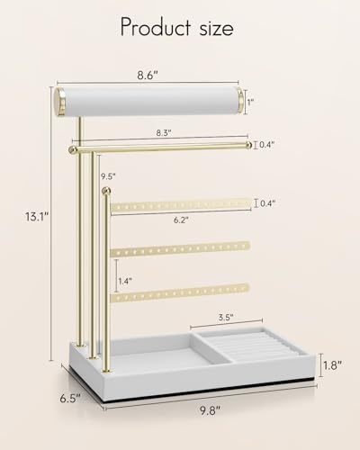 VLANDO Jewelry Stand Organizer with Ring Holder, Jewelry Holder Organizer with Tray, Necklace Holder Bracket Holder Earring Holder - White - color: White