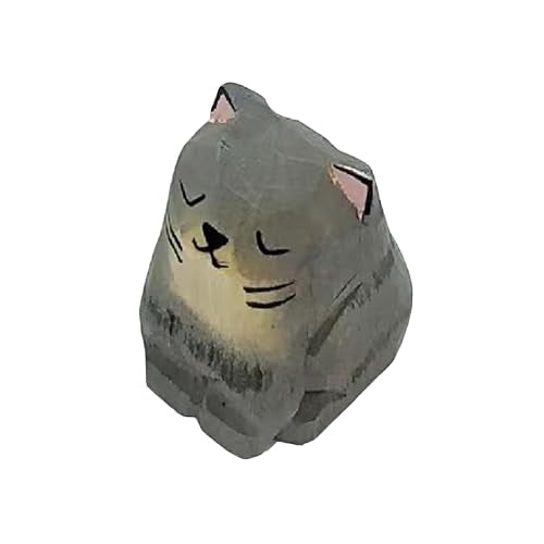 Wooden Cat Figurines Sculpture Statue Lovely Small Carved Orange Cat Statue Handmade Wood Kitten Art Carving Work for Home Office Decoration (Gray Cat) - color: Gray Cat