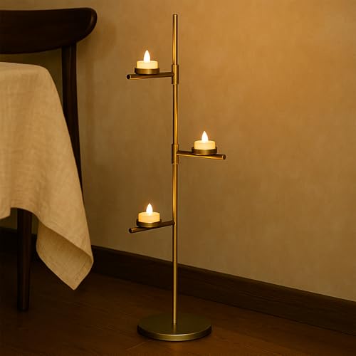Smtyle Gold Metal Tall Floor Candelabra Candle Holder Stand for Home Decor, Weddings, Events & Meditation - color: Gold