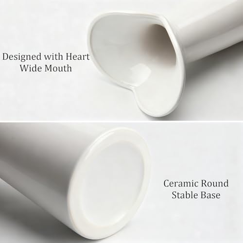 Ceramic Bud Vases, BEAHOT White Bulk Vase, Modern Minimalist Boho Farmhouse Decorative for Table Centerpiece, Pampas Grass, Dried Flowers, Shelf Decoration - color: White-heart