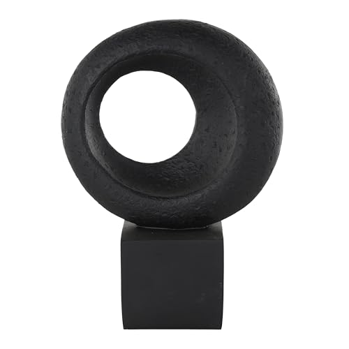 Deco 79 Polystone Geometric Decorative Sculpture Textured Cutout Ring Home Decor Statue with Block Base, Accent Figurine 10" x 5" x 14", Black - size: 10" x 5" x 14"