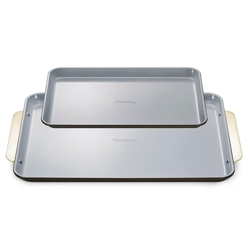 Caraway Non-Stick Ceramic Baking Sheet Duo - Naturally Slick Ceramic Coating - Non-Toxic, PTFE & PFOA Free - 18 x 13" Large & 15 x 10" Medium - Black - color: Black, size: Baking Sheet Duo