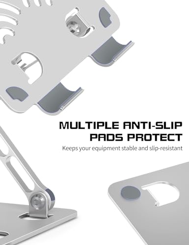 Adjustable Tablet Stand for Desk, Premium Aluminum Holder for iPads, Tablets, Kindles, Switch, Phones, and All Devices up to 14 Inches. Portable and Foldable Silver, Plus Size - color: Silver, size: Plus Size