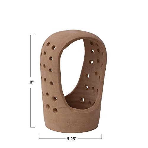 Creative Co-Op Handmade Terracotta Candle Holder with Cutouts - size: 5"L x 5"W x 8"H