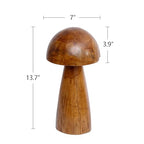 Solid Teak Wood Mushroom Decor, Handmade Wooden Sculpture Rustic Boho Tabletop Accent, Natural Wood Grain Home Decoration Figurine for Living Room, Shelf, Coffee Table Indoor Decor