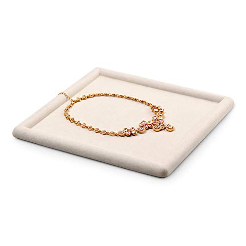 Oirlv Top Microfiber Jewelry Tray Square Nightstand Organizer Rings Earrings Necklace Trinket Storage Tray Showcase Jewelry Display (Beige) - color: Beige