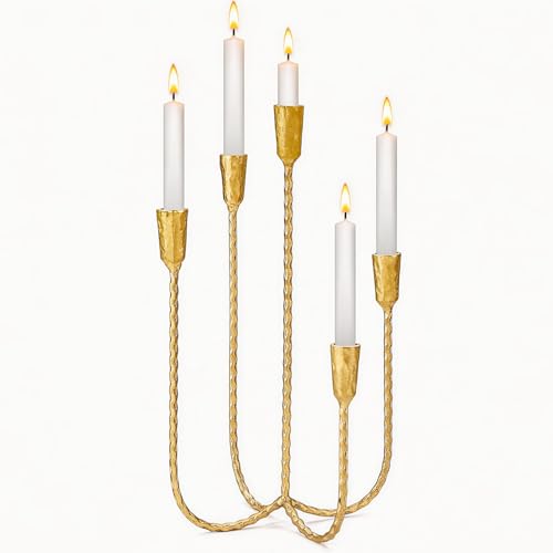 Cast Iron Candelabra Candle Holder, 17.5 Inch Tall Antique Brass Taper Candle Holder, Vintage Candelabra Centerpieces for Dining Tables or Mantel - color: Gold