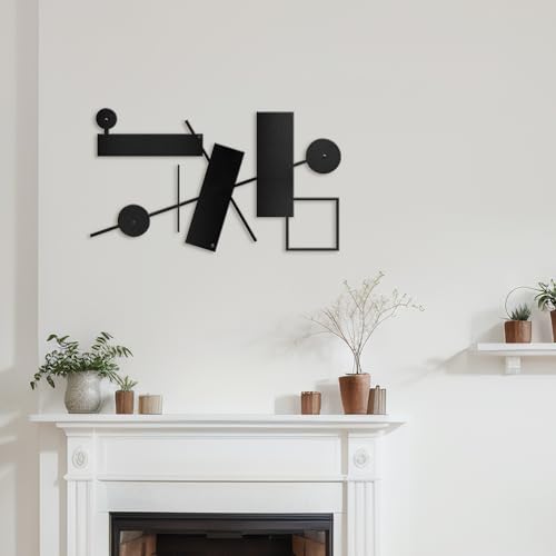 SIGNLEADER Metal Wall Decor Rectangles Abstract Picasso Minimalist Modern Luxury Wall Sculpture Hangings 3D Statue Home Decoration for Living Room, Bedroom, Bathroom, Kitchen, Fireplace, Office - 18" Black - color: Gry10-2405-m10, size: 18" Black