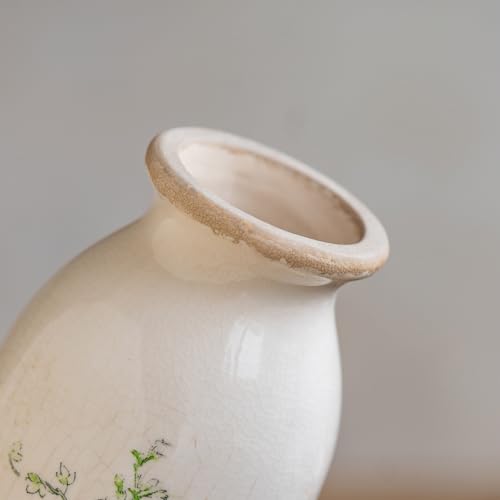 Ceramic Rustic Farmhouse Vase, Distressed Flower Vase for Home Decor, Ideal Shelf Decor, Boho Vase for Living Room Bedroom Kitchen Office Decor Centerpiece Table Decorations (6 inches) - color: Pink Flora, size: 6 Inch