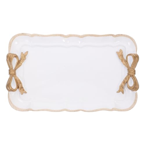 Kichvoe Retro Bowknot Jewelry Tray 7.87X4.72X0.78In Decorative Dessert Plate for Rings Necklaces Earrings Keys Holder Home Decor Cafe Display