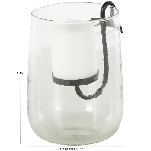 Deco 79 Glass Decorative Candle Holder Candle Stand with Black Metal Accents, Candlestick Holder 6" x 6" x 9", Clear - size: 6" x 6" x 9"