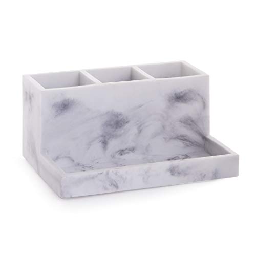 BINO | Multi Purpose 3 Compartment Organizer with Tray | Makeup Brush Holder Makeup Brush Organizer Holder Toothbrush Marble Bathroom Accessories (Matte Marble) - color: Marble