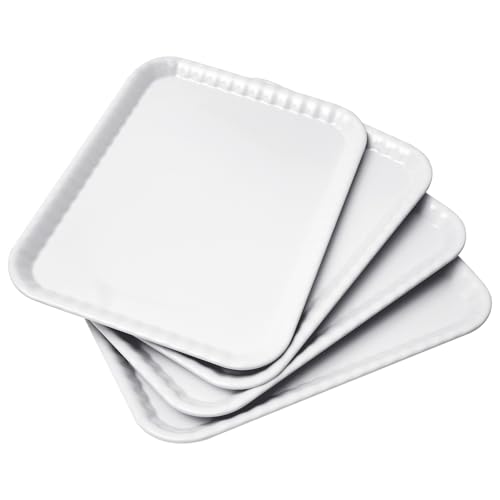 Blue Boat 15" x 11" Rectangular Serving Trays Set of 4 White, Melamine Serving Platter, Light Weight Easy to Clean Sturdy Stackable BPA-Free Dishwasher Safe