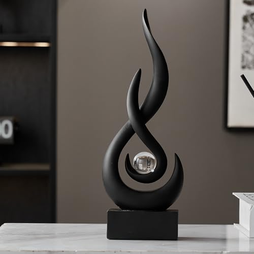Modern Abstract Art Table Decoration,Resin Flame Statue Modern Black Centerpiece Ornaments for Living Room Great Gift Idea Home Decor,Collectibles - color: Black
