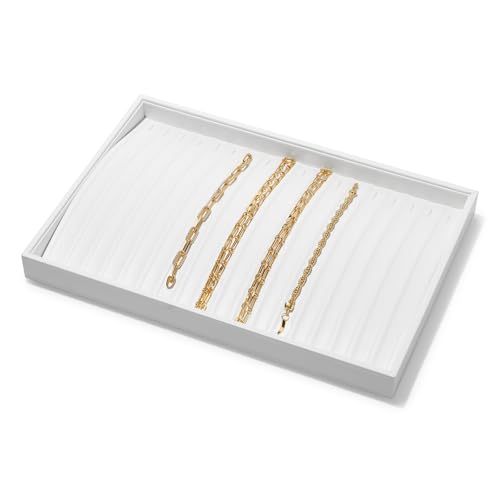 18 Slots PU Leather Necklace Bracelet Tray Jewelry Trays Jewelry Drawer Organizer for Necklace Bracelets Watch Storage Display (White) - color: White, size: 18 Slot