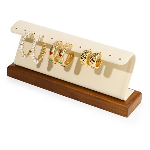 Solid Wood Jewelry Earrings Display Stand Small Jewelry Display for Long Earrings(Beige) - color: Beige