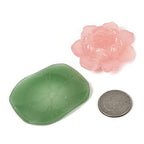 Justinstones Carved Rose Quartz Gemstone Lotus Flower Green Aventurine Lotus Leaf Home Office Decor - color: Flower and Leaf
