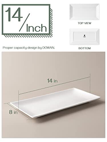 DOWAN 14" Serving Trays, Serving Platters, Ceramic Serving Platters and Trays, Rectangle Plates, Set of 3, for Weddings, Parties, Oven, Microwave, Dishwasher, Heat Resistant, Easy to Clean, White - color: 3 PCS